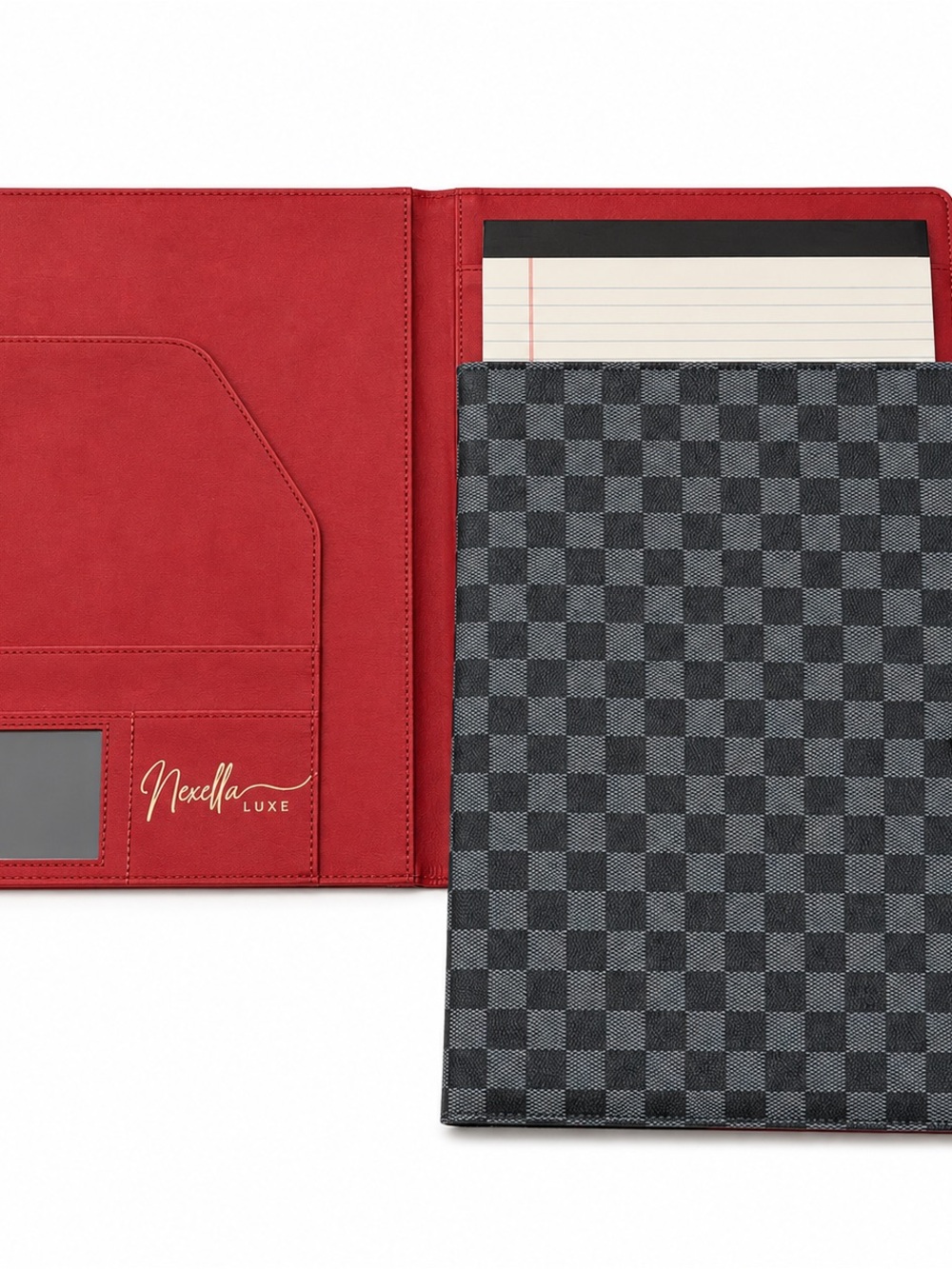Nexella Luxe A4 Black Checked with Red interior Legal Pad Portfolio